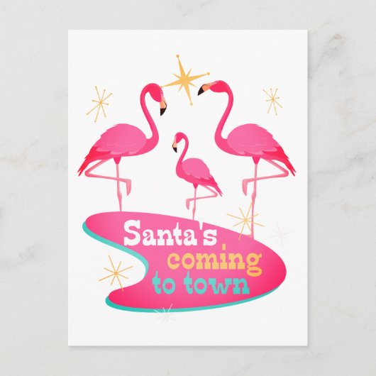 Flamingo's Mideeuw Moderne Kerstgroet Briefkaart (Voorkant)
