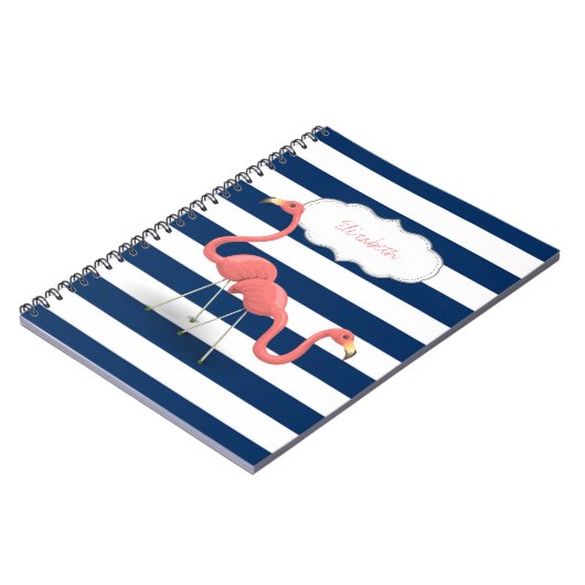 Flamingos, Modern Navy Blue Stripes Notitieboek (Linkerzijde)