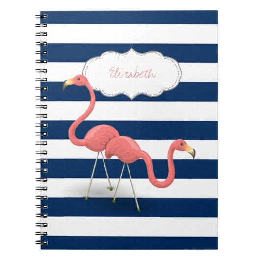 Flamingo's ,Moderne marineblauwe strepen Notitieboek (Voorkant)