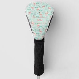 Flamingo's Monogram Tropische Vogel Roze Groen Golfheadcover