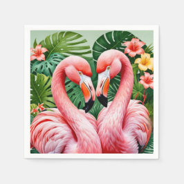 flamingo's nekken roze hart tropisch papier servet