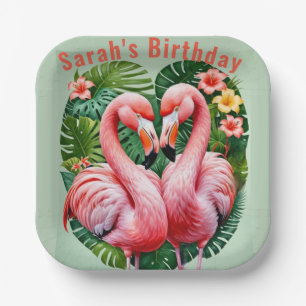 flamingo's nekken roze hart tropisch papieren bord