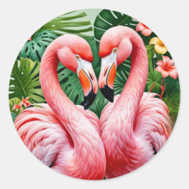 Flamingo's nekken roze hart tropische liefde flami ronde sticker