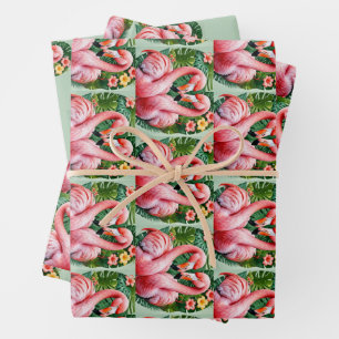 Flamingo's nekken roze hart tropische liefde  inpakpapier vel