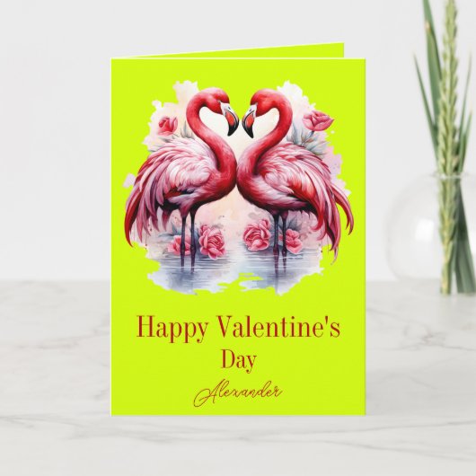 Flamingos Neon Kleur Valentijnsdag Kaart (Voorkant)