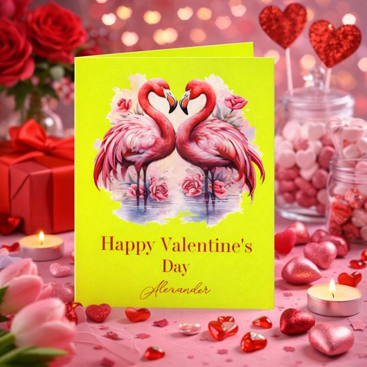 Flamingos Neon Kleur Valentijnsdag Kaart