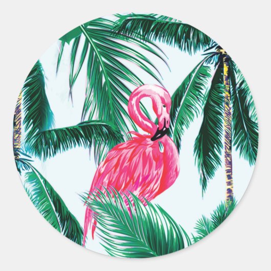 Flamingos onder palmbomen in het Oerwoud van Afrik Ronde Sticker (Voorkant)