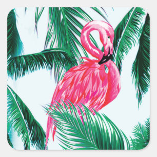 Flamingos onder palmbomen in het Oerwoud van Afrik Vierkante Sticker