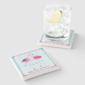 Flamingos op Abstracte  strand watergolven Stenen Onderzetter (Zijkant)