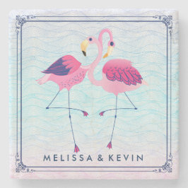 Flamingos op Abstracte  strand watergolven Stenen Onderzetter