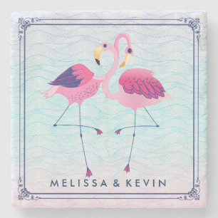Flamingos op Abstracte  strand watergolven Stenen Onderzetter