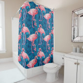 Flamingos op blauw banaanblad douchegordijn (In situ)