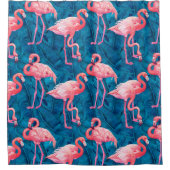 Flamingos op blauw banaanblad douchegordijn (Voorkant)