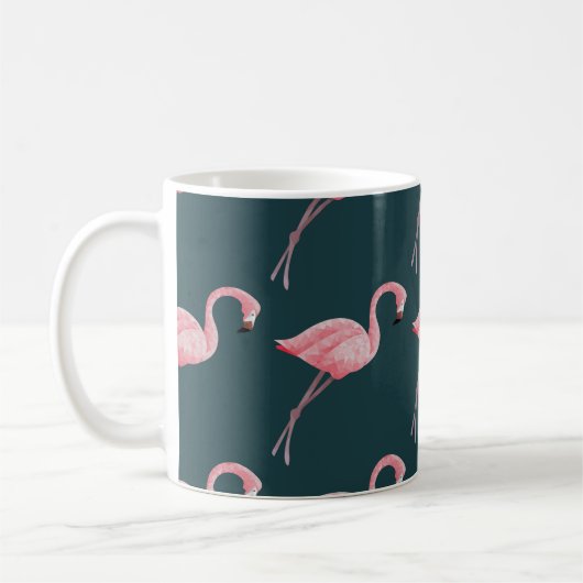 Flamingo's op blauw, naadloos patroon. koffiemok (Links)