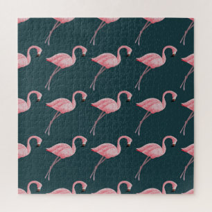 Flamingo's op blauw, naadloos patroon. legpuzzel