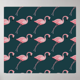 Flamingo's op blauw,  naadloos patroon. poster