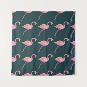 Flamingo's op blauw, naadloos patroon. wandkleed