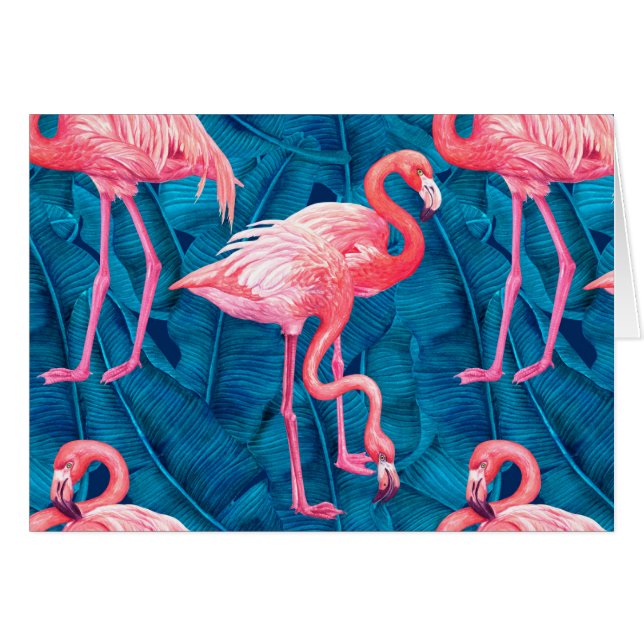 Flamingos op blauwe bananenbladeren (Voorkant Horizontaal)