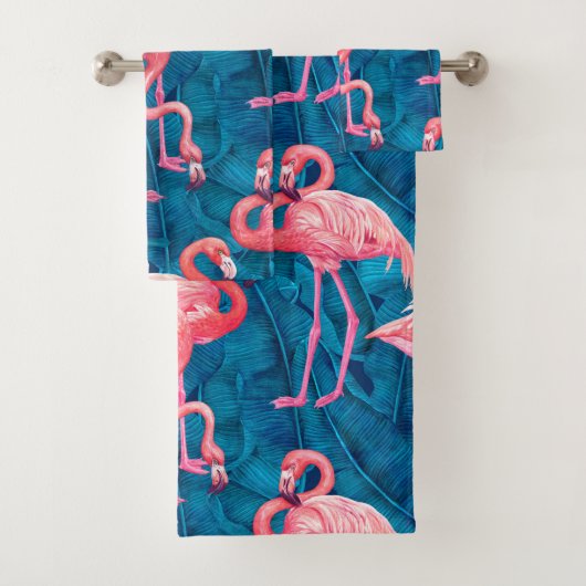 Flamingos op blauwe bananenbladeren bad handdoek (Insitu)