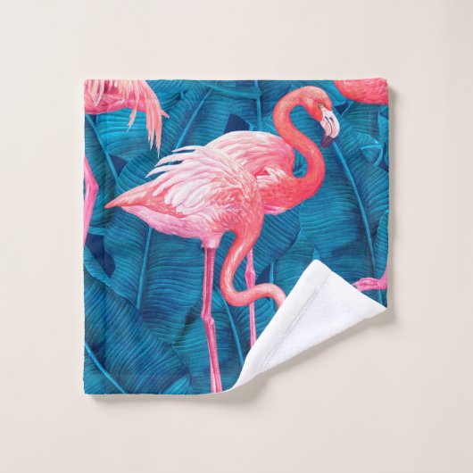 Flamingos op blauwe bananenbladeren bad handdoek (Wasdoekje)