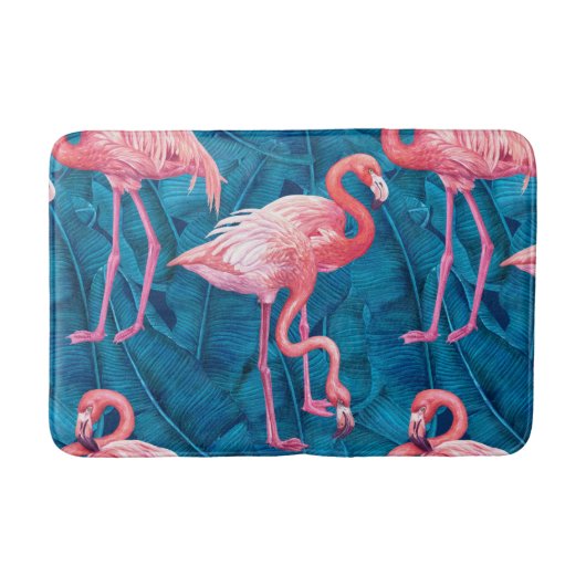Flamingos op blauwe bananenbladeren badmat (Voorkant)