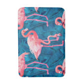 Flamingos op blauwe bananenbladeren badmat (Voorkant Verticaal)