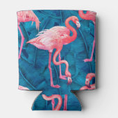 Flamingos op blauwe bananenbladeren blikjeskoeler (Achterkant)