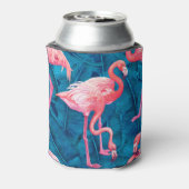 Flamingos op blauwe bananenbladeren blikjeskoeler (Blikje Achterkant)