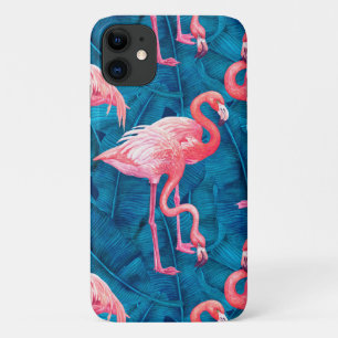 Flamingos op blauwe bananenbladeren Case-Mate iPhone case