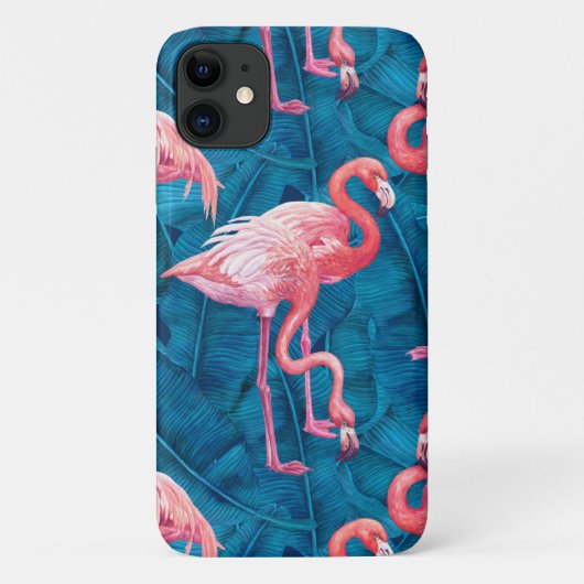 Flamingos op blauwe bananenbladeren Case-Mate iPhone case (Achterkant)
