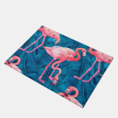 Flamingos op blauwe bananenbladeren deurmat (Schuin)