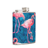 Flamingos op blauwe bananenbladeren heupfles (Rechts)
