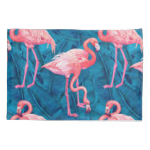 Flamingos op blauwe bananenbladeren kussensloop (Achterkant)