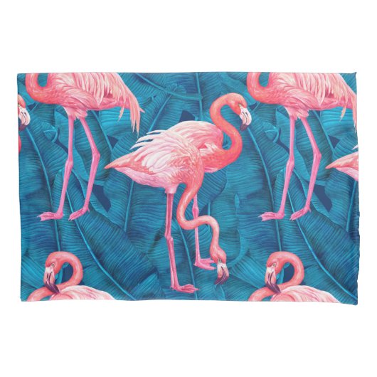 Flamingos op blauwe bananenbladeren kussensloop (Voorkant)