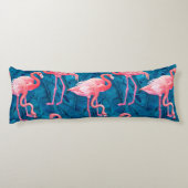 Flamingos op blauwe bananenbladeren lichaamskussen (Achterkant)