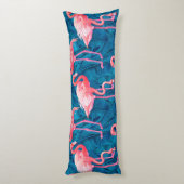 Flamingos op blauwe bananenbladeren lichaamskussen (Achterkant (Verticaal))