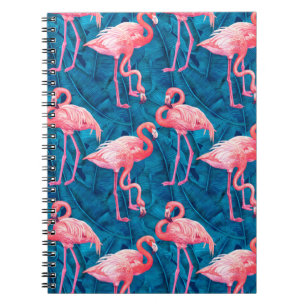 Flamingo's op blauwe bananenbladeren notitieboek