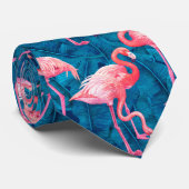 Flamingos op blauwe bananenbladeren stropdas (Opgerold)