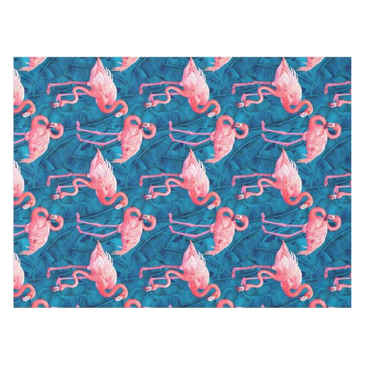 Flamingos op blauwe bananenbladeren tafelkleed (Voorkant (Horizontaal))