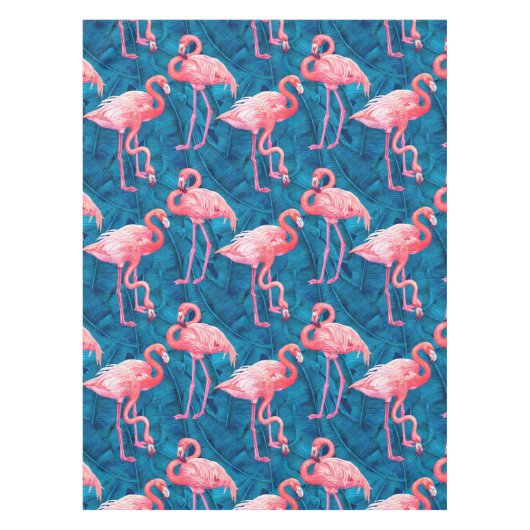 Flamingos op blauwe bananenbladeren tafelkleed (Voorkant)