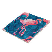 Flamingos op blauwe bananenbladeren tegeltje (Zijkant)