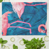 Flamingos op blauwe bananenbladeren theedoek (Gevouwen)