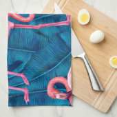 Flamingos op blauwe bananenbladeren theedoek (Quarter Fold)