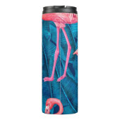 Flamingos op blauwe bananenbladeren thermosbeker (Achterkant)