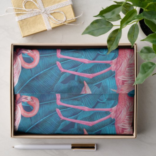 Flamingos op blauwe bananenbladeren tissuepapier (Geschenk)