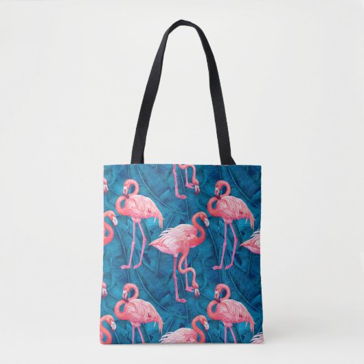 Flamingos op blauwe bananenbladeren tote bag (Voorkant)