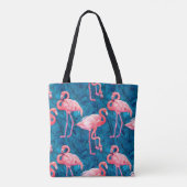 Flamingos op blauwe bananenbladeren tote bag (Achterkant)