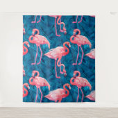 Flamingos op blauwe bananenbladeren wandkleed (Voorkant)