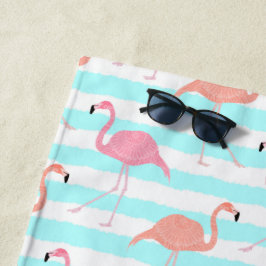Flamingo's op blauwe strepen strandlaken