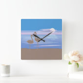 Flamingos op de strand Square Clock Vierkante Klok (Huis)